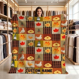 Personalisierte benutzerdefinierte Name Herbst Ernte Flanell Decke, Kürbis Patchwork Print Decke, weiche Decke für Bett Sofa Wohnkultur.