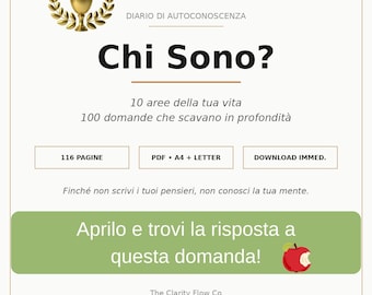 Diario di Autoconoscenza Stampabile, 100 Domande Profonde, Chi Sono PDF, Salute Mentale, Terapia (Download Digitale)