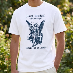 Premium unisex t-shirt med rund hals och motiv från ärkeängeln Sankt Mikael | Bella + Canvas 3001
