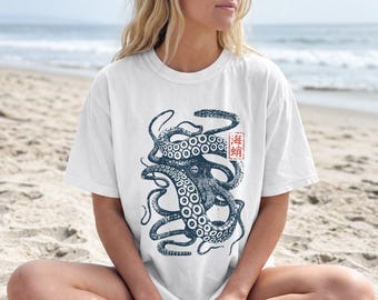Premium Japanse octopus-T-shirt met ronde hals | Bella + canvas 3001
