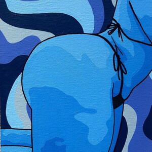 original acrylic painting 9x12 inch canvas panel curvy BBW butt in blue maximalist pop art