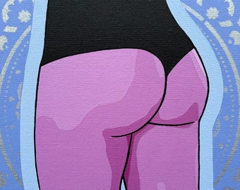 Original acrylic painting on 8x10 canvas panel butt art cheeky boy shorts