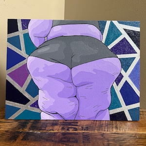 original acrylic painting 9x12in canvas panel BBW butt in purple