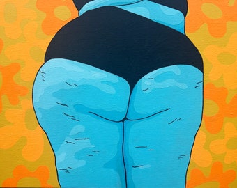 original acrylic painting on 11x14 canvas panel featuring BBW booty butt