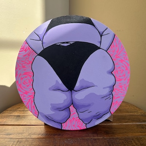 original acrylic painting 12” round canvas female butt BBW plus size pop art