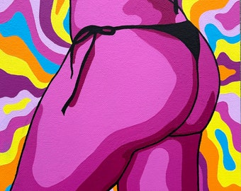 Original acrylic painting 8x10 canvas panel bikini butt art body positive