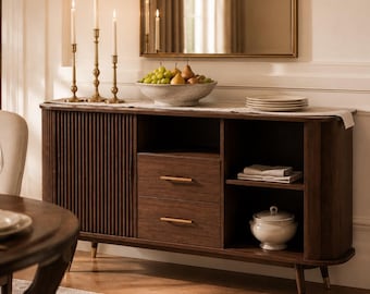 Walnut Mid Century Sideboard Buffet Cabinet for Dining Room Entryway Modern Luxe Storage Console