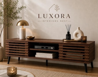 Walnut TV Stand Mid Century Media Console Living Room Furniture Modern Wood Entertainment Center for Homeowners