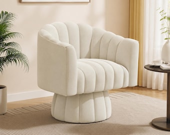 Cream Boucle Accent Chair Modern Japandi Swivel Chair for Living Room Bedroom Apartment Reading Nook