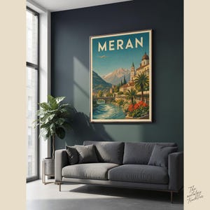 Vintage Travel Poster Merano | Tyrolean Spa Town South Tyrol | Mid-Century Italy Print image 3