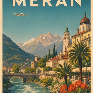 Vintage Travel Poster Merano | Tyrolean Spa Town South Tyrol | Mid-Century Italy Print image 4