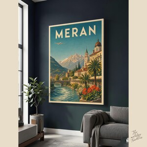 Vintage Travel Poster Merano | Tyrolean Spa Town South Tyrol | Mid-Century Italy Print image 6