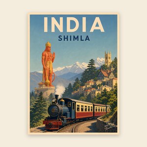 Vintage Travel Poster Shimla | Himalayan Hill Station India | Mid-Century Asia Print