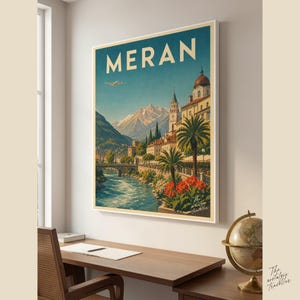 Vintage Travel Poster Merano | Tyrolean Spa Town South Tyrol | Mid-Century Italy Print image 5
