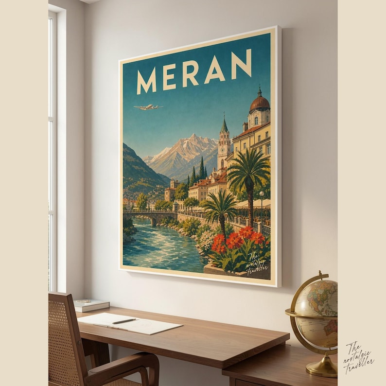 Vintage Travel Poster Merano | Tyrolean Spa Town South Tyrol | Mid-Century Italy Print image 5