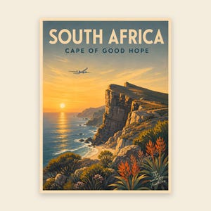 KAPHALBINSEL Kap der Guten Hoffnung Kunstdruck | Vintage Südafrika | Wandbild