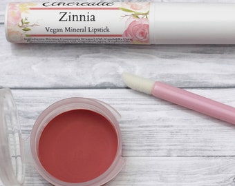 Vegan Coral Lipstick - "Zinnia" (bright coral lipstick) natural lip tint, balm, lip colour mineral lipstick