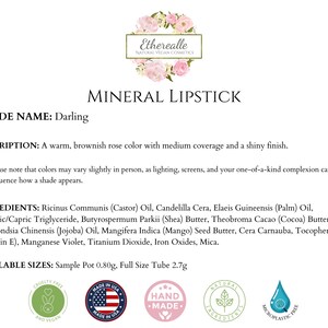 Vegan Lipstick - "darling" Medium Rose Brown Nude Mineral Makeup - Etsy