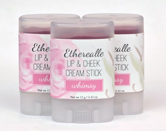 Vegan Lip & Cheek Tint - "Whimsy" (lápiz labial rosa claro / rubor crema) Cream Stick