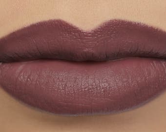 Matte Lipstick - "Hellion" dark plum brown vegan lipstick with organic natural ingredients