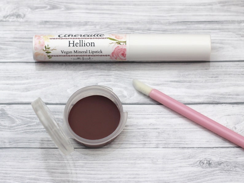 Matte Lipstick Hellion dark plum brown vegan lipstick with organic natural ingredients image 3