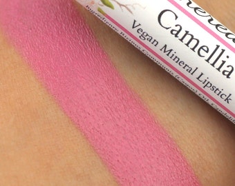 Vegan Pink Lipstick - "Camellia" (rose pink lipstick) natural mineral lipstick
