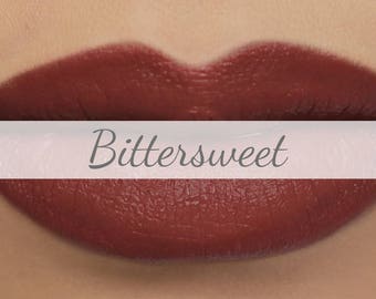 Vegan Matte Brown Lipstick Sample - "Bittersweet" dark red brown