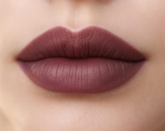 Matte Lipstick - "Hellion" dark plum brown vegan lipstick with organic natural ingredients