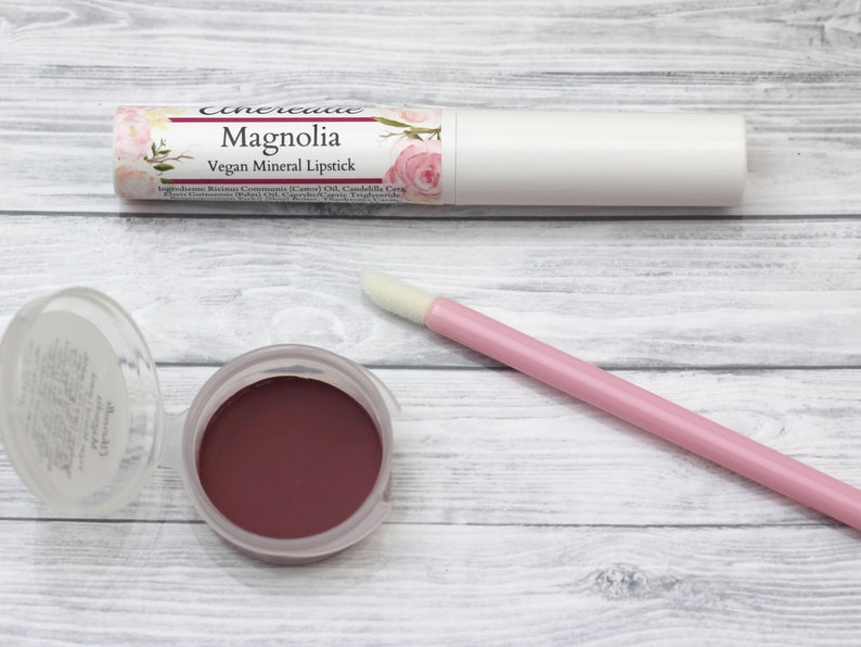 Sample Vegan Mineral Lipstick Magnolia dark raspberry pink color all natural makeup image 4
