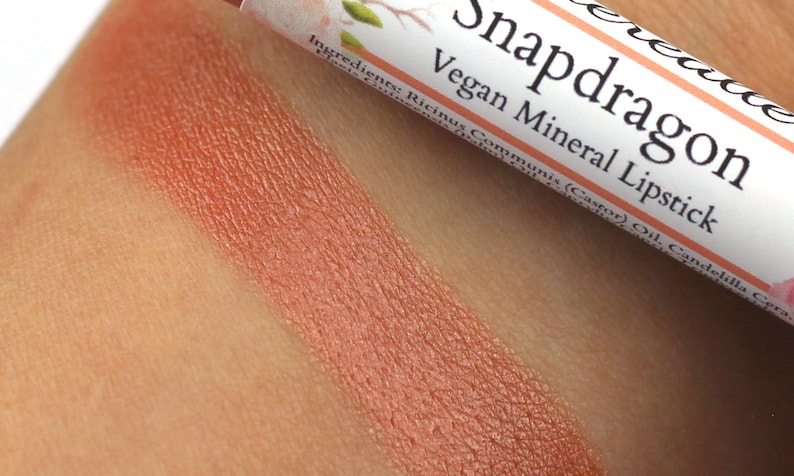 Vegan Lipstick Snapdragon pearly coral peach lipstick color natural lip tint, balm, lip colour mineral lipstick image 2