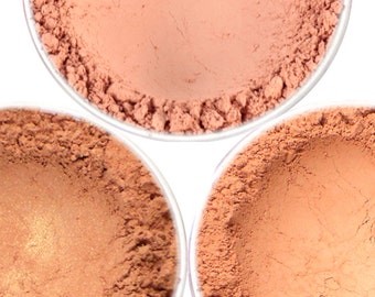 Warm Peach Blush Set - "Blissful," "Tea Time," "Sweet Ginger" (3 x 4.5g Net wt Jars) Vegan Mineral Makeup Matte and Shimmer