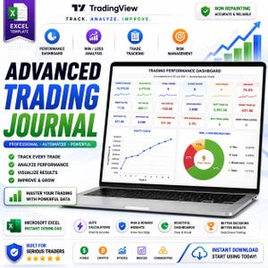 Advanced Trading Journal Excel – Auto Dashboard, Win Rate, Profit Factor (Excel Template)