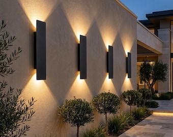 Nowoczesna zewnętrzna lampa ścienna wodoodporna czarna lampa aluminiowa LED na patio, werandę, sypialnię