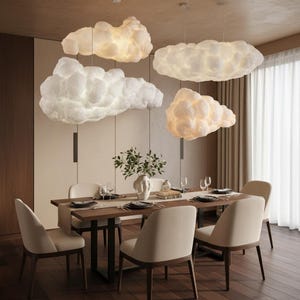 Cloud Chandelier Light, Modern White Pendant Lamp, Minimalist Ceiling Fixture for Dining Room Kitchen Island Lighting Decor