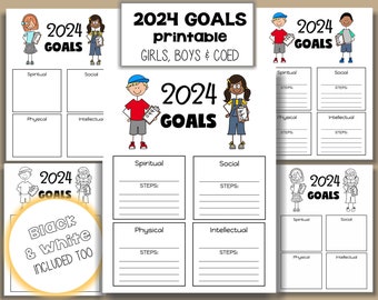 2024 goals, printable, 4 areas, digital download, spiritual, physical, social, intellectual goals, steps