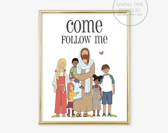 Jesus and MODERN children print, Digital Download, Come Follow Me, Illustration