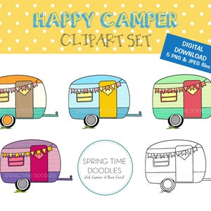 Vintage Camper Clip art, retro camper clipart set