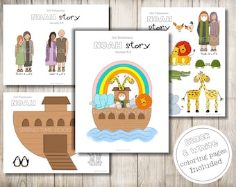 Noah coloring pages, paper puppets, felt stories, Come Follow Me, digital download clipart