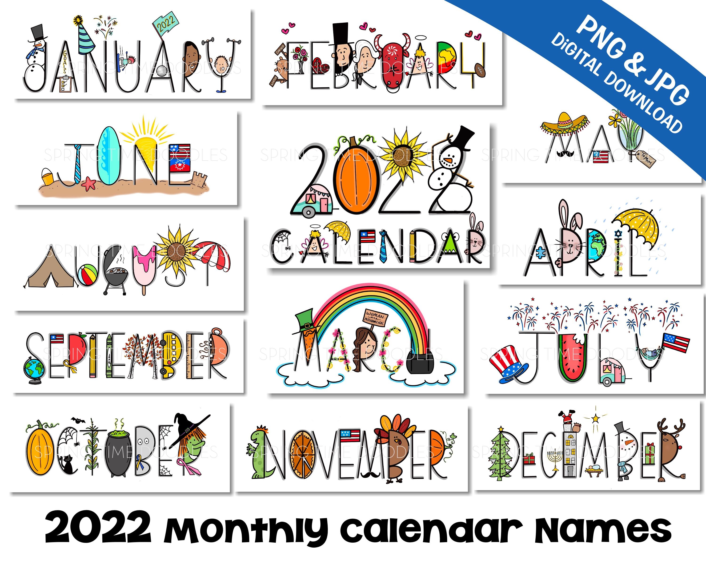 Calendar Names Digital Clipart For 2022 Instant Download | Etsy