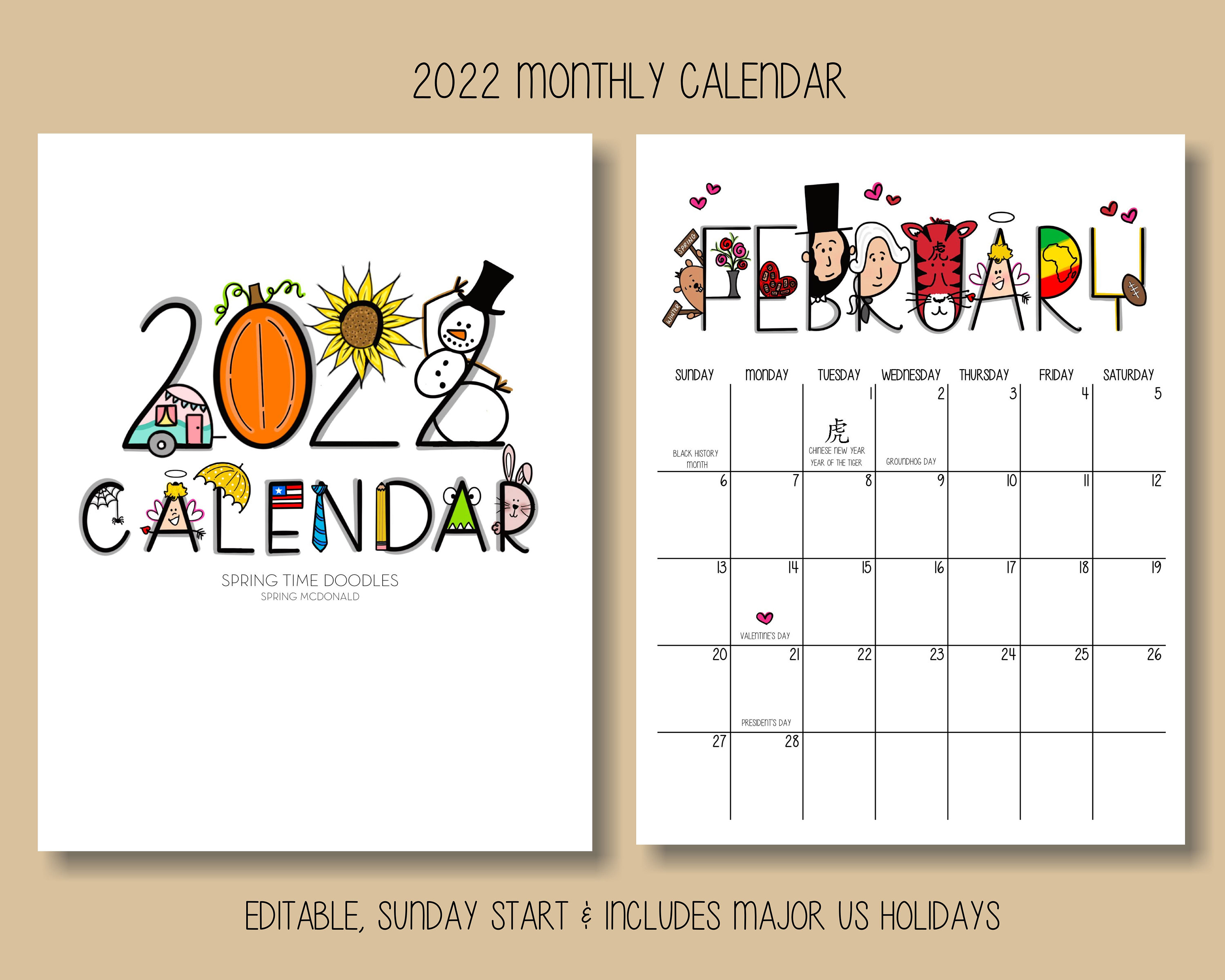 2022 calendar printable pdf jpeg digital download etsy