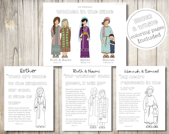 Women in bible, Queen Esther, Ruth and Naomi, Hannah and Samuel, Old Testament, Come Follow Me, digital download coloring pages