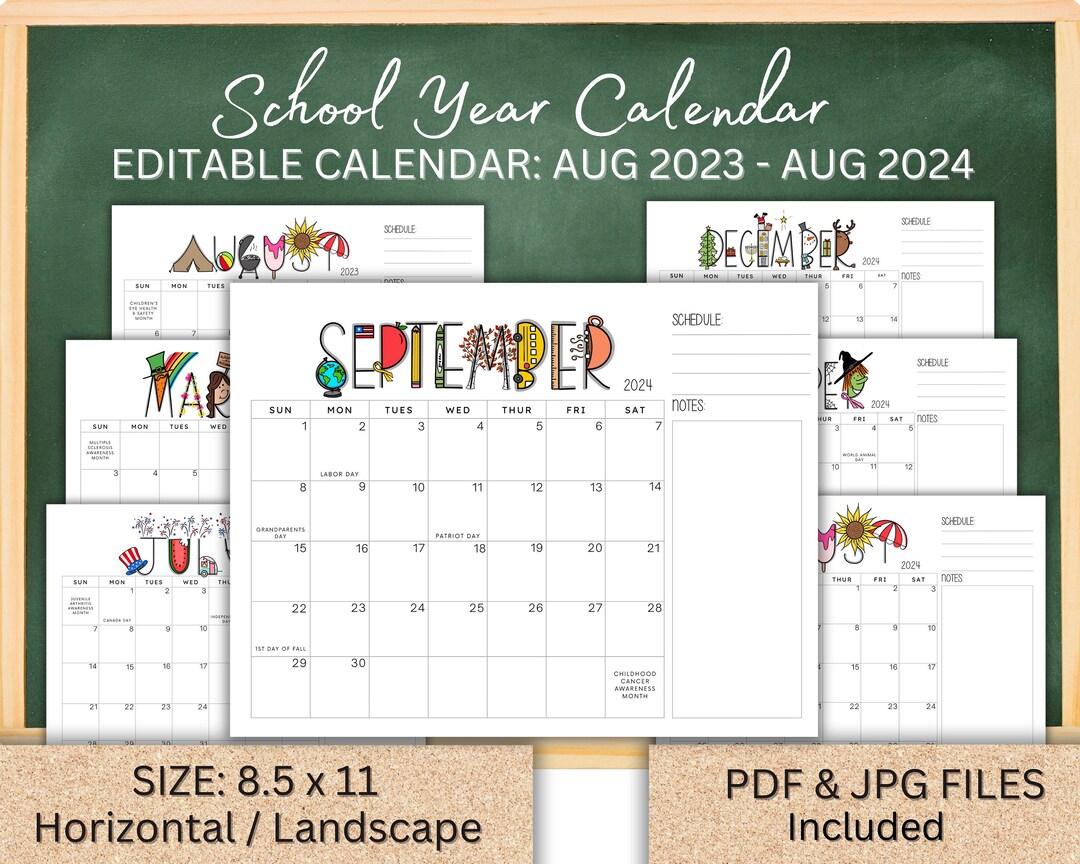20232024 School Year Calendar Printable LANDSCAPE Etsy UK
