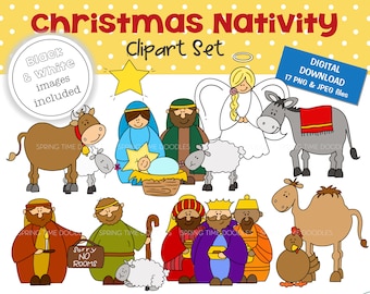 Christmas Nativity Clipart Set: Baby Jesus, Mary, Joseph (Digital Download)