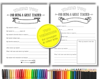 Teacher Appreciation Printable: Survey & Coloring Page (Digital Download)