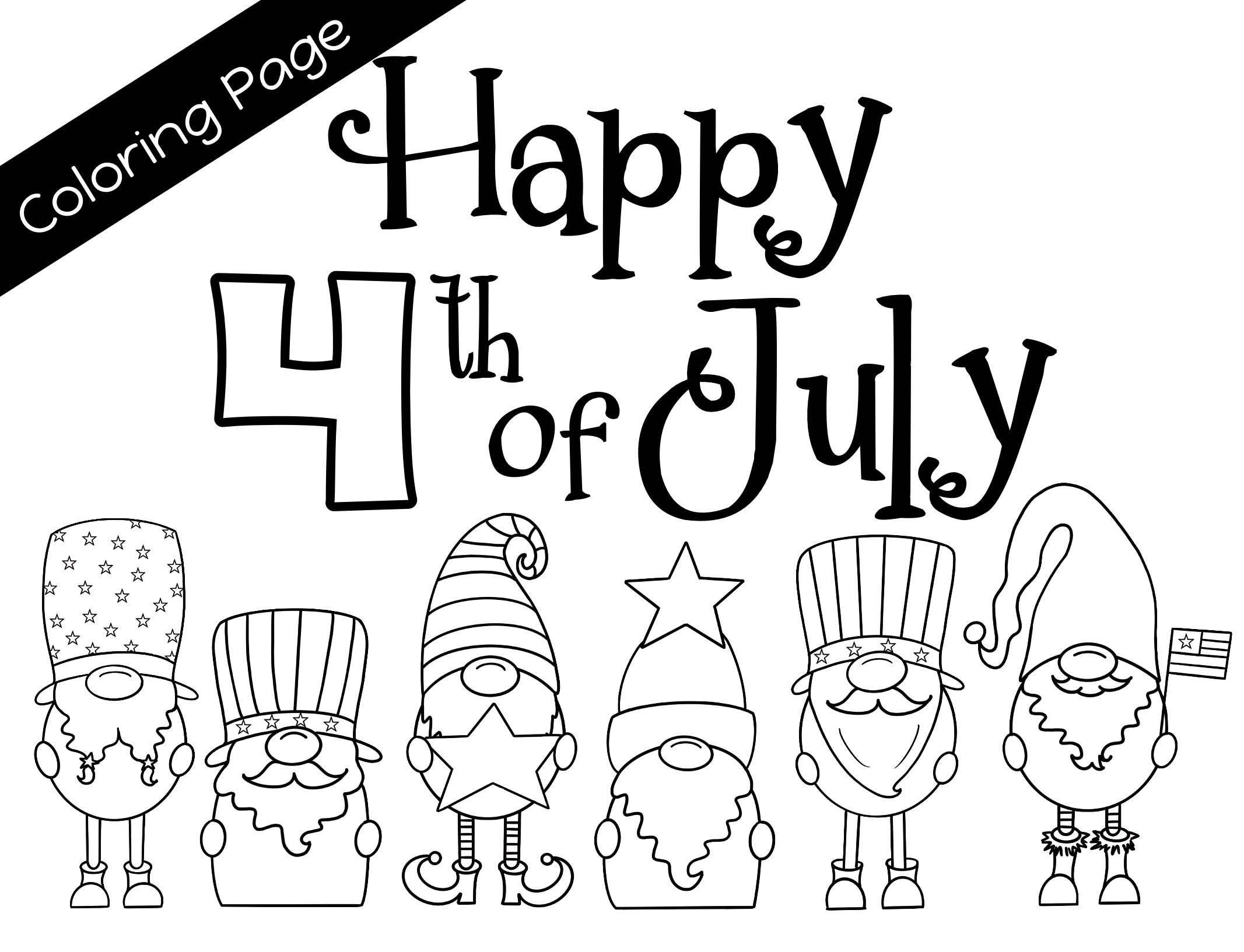 Gnome digital clipart 4th of July bundle banner coloring | Etsy