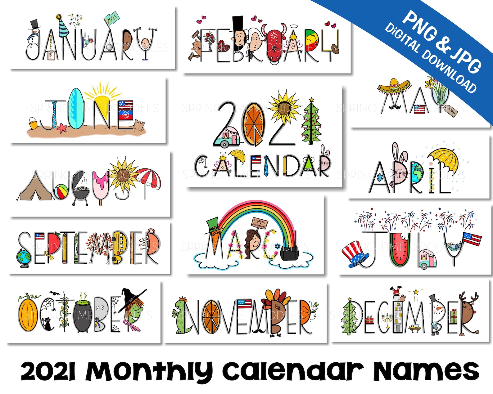 Calendar names digital clipart instant download Etsy