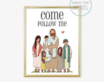Jesus and children print, Digital Download, Come Follow Me, Illustration