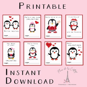 Penguin Love Classroom Valentine | Printable School Valentines | Class Party | School Kids Valentine Card Exchange | Instant Download