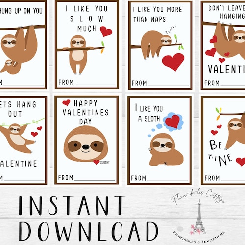 Printable Sloth Valentine Cards // Instant Download | Etsy
