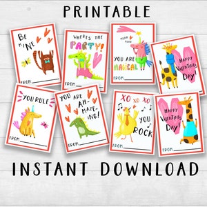 Fun Party Animals Classroom Valentine | Printable School Valentines | Class Party | School Kids Valentine Card Exchange